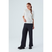 Peraluna NICOLE BLOUSE Saç Örgülü Kısa Kollu Kaşmirli Kadın Triko Bluz - Ekru