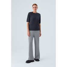 Peraluna NICOLE BLOUSE Saç Örgülü Kısa Kollu Kaşmirli Kadın Triko Bluz - Antrasit
