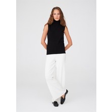 Peraluna Balıkçı Yaka Dar Kalıp Kolsuz Bluz - Siyah