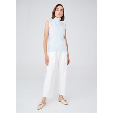 Peraluna Balıkçı Yaka Dar Kalıp Kolsuz Bluz - Açık Mavi