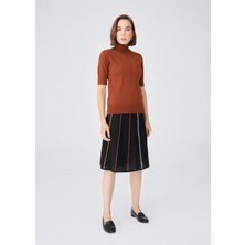 Peraluna BETTY BLOUSE Balıkçı Yaka Kısa Kollu İnce Basic Kadın Triko Bluz - Kahve