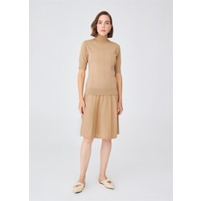 Peraluna BETTY BLOUSE Balıkçı Yaka Kısa Kollu İnce Basic Kadın Triko Bluz - Camel Melanj