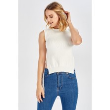 Peraluna Arkası Şifonlu Önü Kısa Kadın Bluz - EKRU