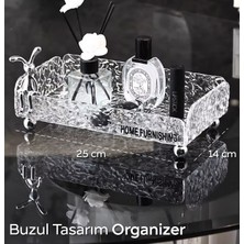 Teknotrust Kırık Cam Desenli Kristal Şeffaf Masaüstü Organizer Dekoratif Ayaklı Akrilik Model | 25 x 14 cm