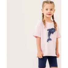Cg Kids Yunusbalığı Dolphin Tüllü Işleme Detay Tayt Şort Kız Çocuk Alt Üst Takım