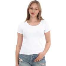 Monox Kadın Fitilli Likralı Pamuk Basic Tshirt
