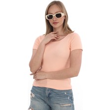 Monox Kadın Fitilli Likralı Pamuk Basic Tshirt