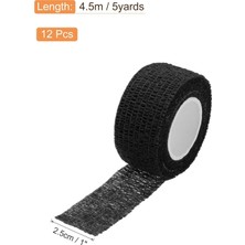 Dedeks 12 Adet Kendinden Yapışkanlı Elastik Koban Bandaj Siyah Renkli Yapışan Koban 2,5 cm