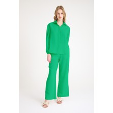 Günlük Yeşil Keten Ikili Takım Alt Üst