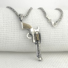 925 Ayar Gümüş 6 Patlar Tabanca Kral Zincir Kolye