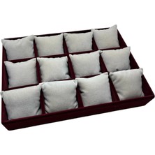 Yerli Üretim Tokyo Model Süet Kumaş Bordo -Beyaz Renk 34/24 cm Yastıklı Saat ve Takı Kutusu