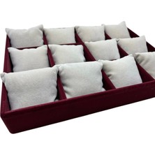 Yerli Üretim Tokyo Model Süet Kumaş Bordo -Beyaz Renk 34/24 cm Yastıklı Saat ve Takı Kutusu