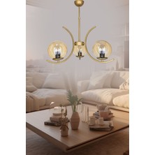 Mediterian 3'lü Bal Rengi Glob Camlı Modern Sarkıt Avize, Metal, 56x47 cm