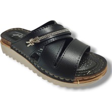 Perla 3001-25 Deri Anatomik Soft Çapraz Bant Şerit Taşlı Kadın Terlik