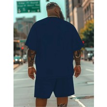 Actıve Moda - Erkek  Brooklyn Est. 1631 New York Baskılı Kısa Kollu Tshırt-Şort Takımı 2 Li Pamuklu Büyük Beden Oversize