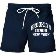Actıve Moda - Erkek  Brooklyn Est. 1631 New York Baskılı Kısa Kollu Tshırt-Şort Takımı 2 Li Pamuklu Büyük Beden Oversize