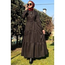 Rabia Şamlı Siyah Gabardin Elbise