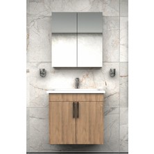 Dmz Home Concept Liventa 65 cm Ahşap Renkli, Seramik Lavabolu, Mdf Banyo Dolabı Takımı