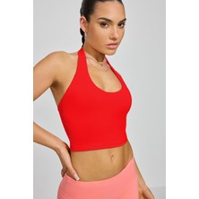 Kırmızı Halter Yaka Boyun Askılı Crop Top MG2456