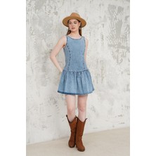 Fırfırlı Denim Kısa Elbise