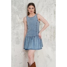 Fırfırlı Denim Kısa Elbise