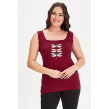 Büyük Beden Dragonfly Baskılı Kare Yaka Kalın Askılı Atlet Bluz