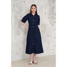 Kemerli Denim Elbise
