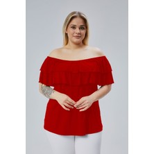 Büyük Beden Madonna Yaka Viskon Bluz