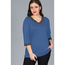 Büyük Beden Yaka Kolucu Sim Bluz