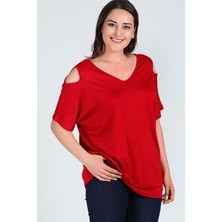 Büyük Beden Omuzu V Pencere Kısa Kol Bluz