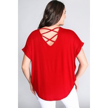 Curvy Trend Kadın Kısa Kol Bluz V Yaka Viskon Elastan