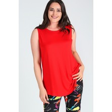 Büyük Beden Kolsuz Viskon Basic Bluz