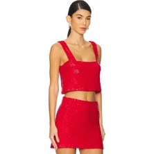 Kadın Kırmızı Payet Crop Top