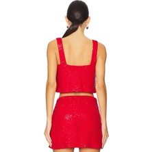 Kadın Kırmızı Payet Crop Top