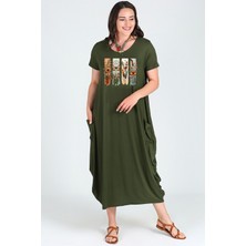 Büyük Beden Bohem Kelebek Baskılı Jumbo Kısa Kol Elbise