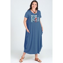 Büyük Beden Deniz Feneri Salty Baskılı Jumbo Kısa Kol Elbise