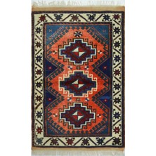Antalya Döşemealtı El Dokuma Halı Turuncu ve Lacivert Renk 73X115 cm (0.84 M²)