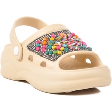 Bej Işlemeli Hafif Eva Kadın Sabo Terlik E-800 Z