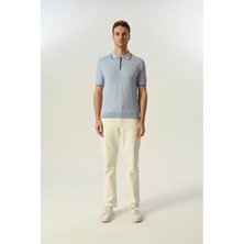 Triko Polo Yaka Çizgi Detay Tshirt %100 Pamuk Mavi