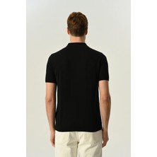 Triko Polo Yaka Çizgi Detay Tshirt %100 Pamuk Siyah