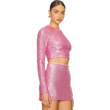 Kadın Pink Payet Crop Top