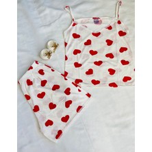 Liliths Dream Kırmızı Kalpli Şortlu Pijama Takımı