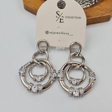 Vıp Gümüş Renk Zincir Halkalı Taşlı Sallantılı Çivi Küpe – Suya Dayanıklı, Xuping