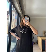 Siyah Taş Kuş Işlemeli Midi Boy Elbise