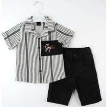 Strong Nakışlı Çizgili Gömlek Kısa Kol 2li Takım