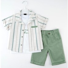 Çizgili Filotalı 3lü Takım Kısa Kol