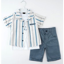 Çizgili Filotalı 3lü Takım Kısa Kol