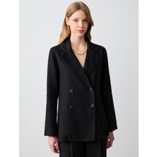 Jimmy Key Siyah %100 Keten Düz Kesim Blazer Ceket