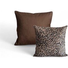 Flat&leopar - Suni Nubuk Deri Süet Kare Kırlent Kılıf - 2'li Kombin Set - 50X50 45X45 Koyu Kahve Bej