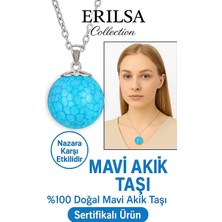Tesbih Atölyesi Sertifikalı Yuvarlak Doğal Damarlı Mavi Akik Kolye – Koruyucu Enerji